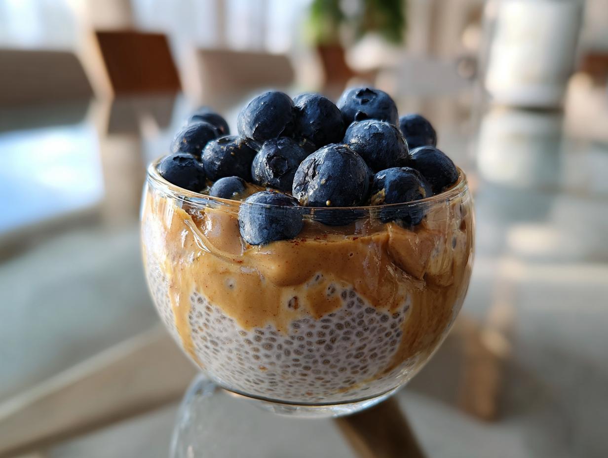 8-Minute Blueberry & Peanut Butter Chia Pudding Recipe