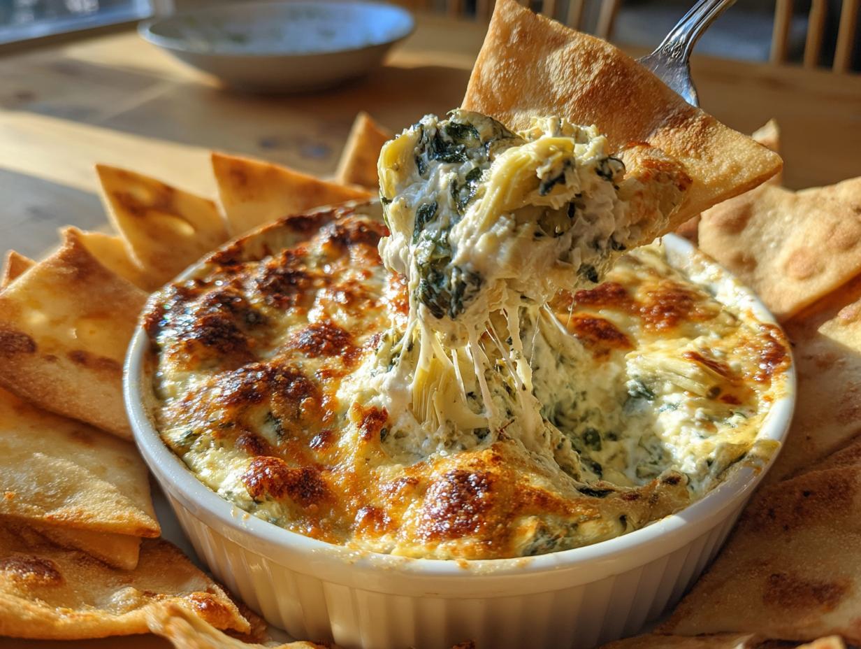 30-Min Spinach & Artichoke Dip with Pita Chips