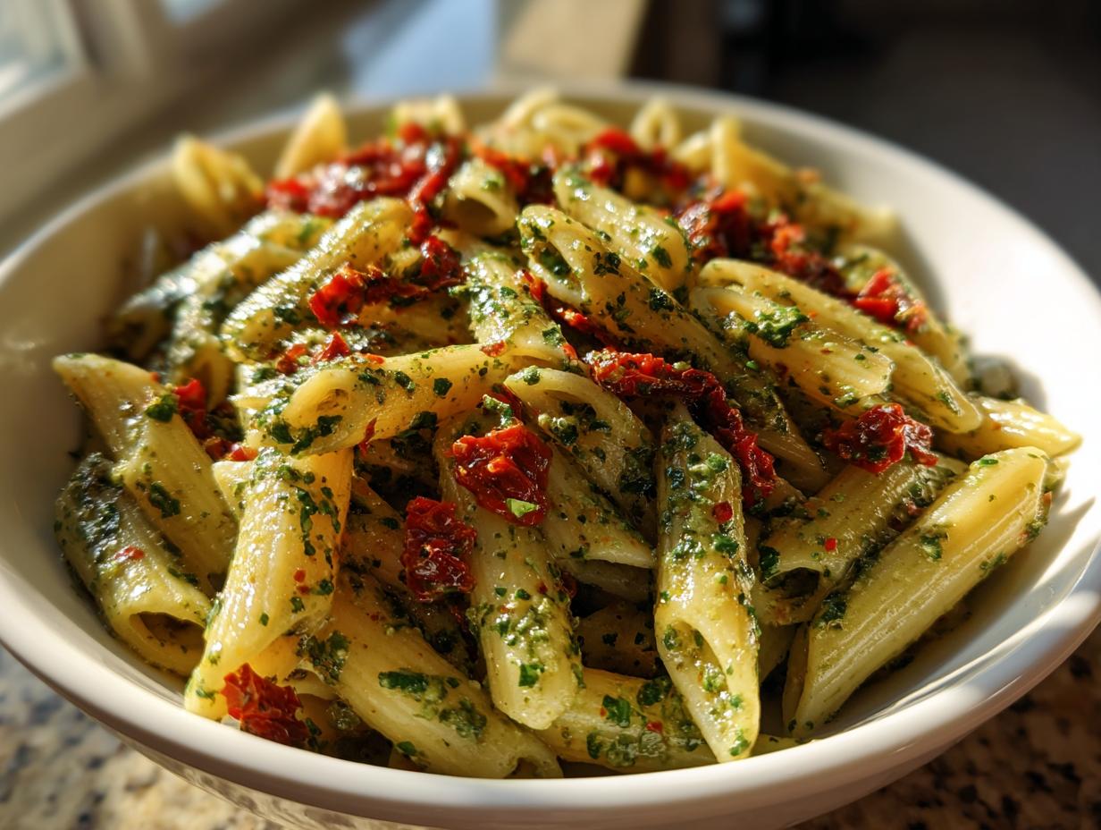 22-Minute Pesto Penne with Sun-Dried Tomatoes for Busy Nights
