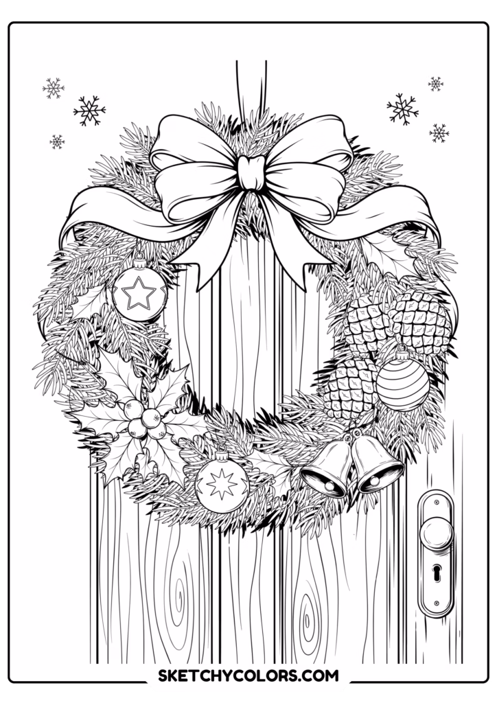 christmas holiday wreath printable coloring page pdf