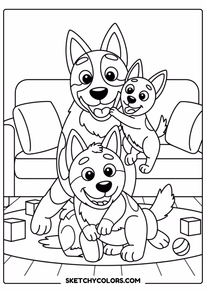 bandit playtime free printable coloring page for kids