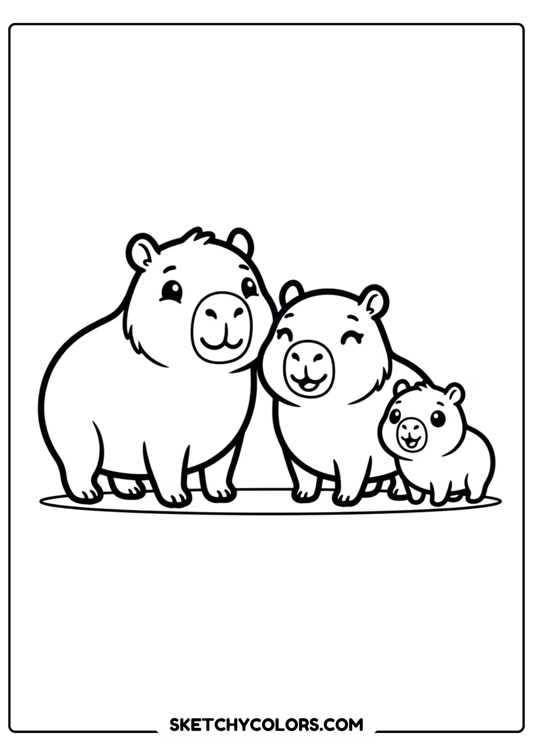 capybara family group free printable coloring page for kids