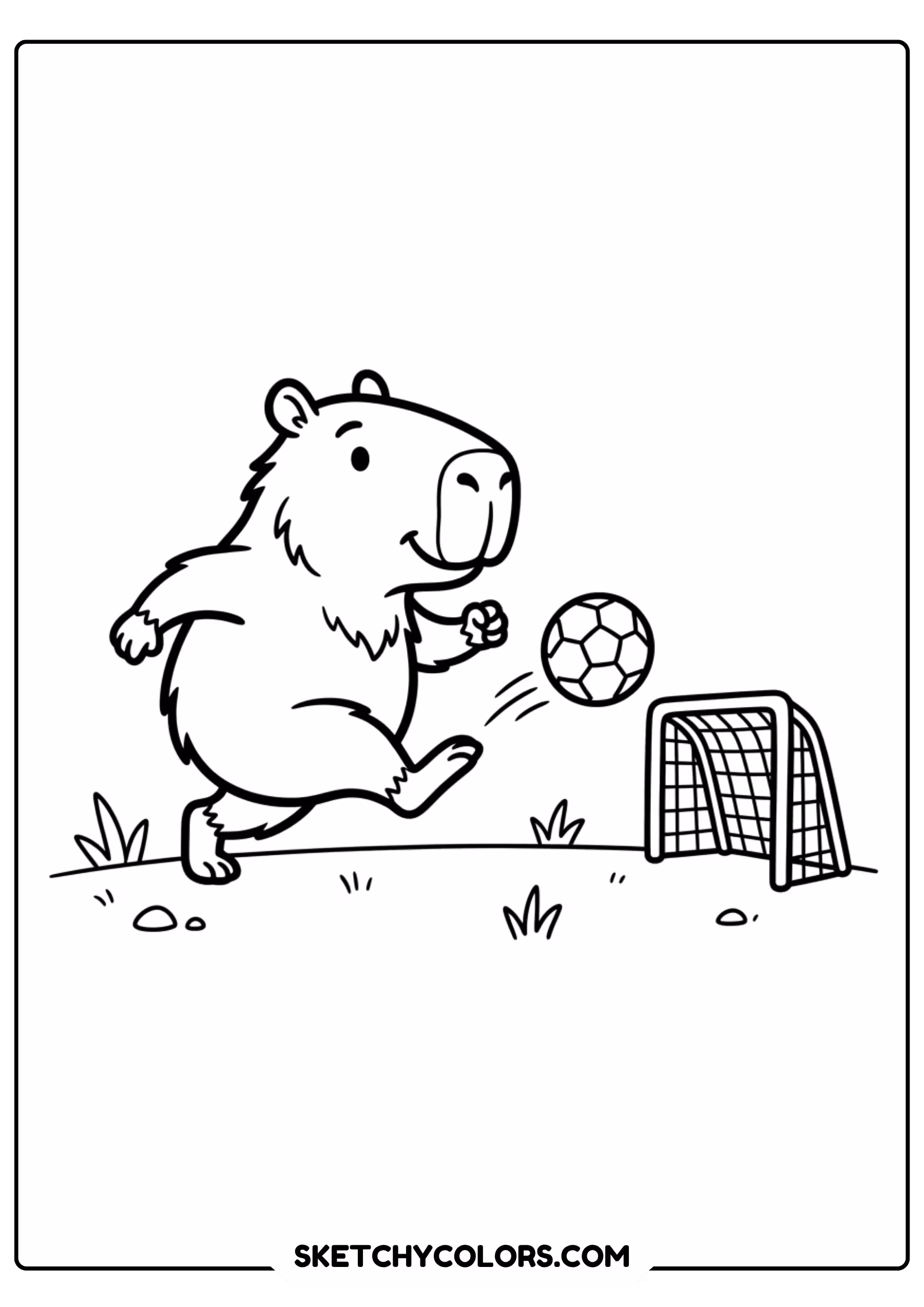 capybara playing soccer free printable coloring page for kids