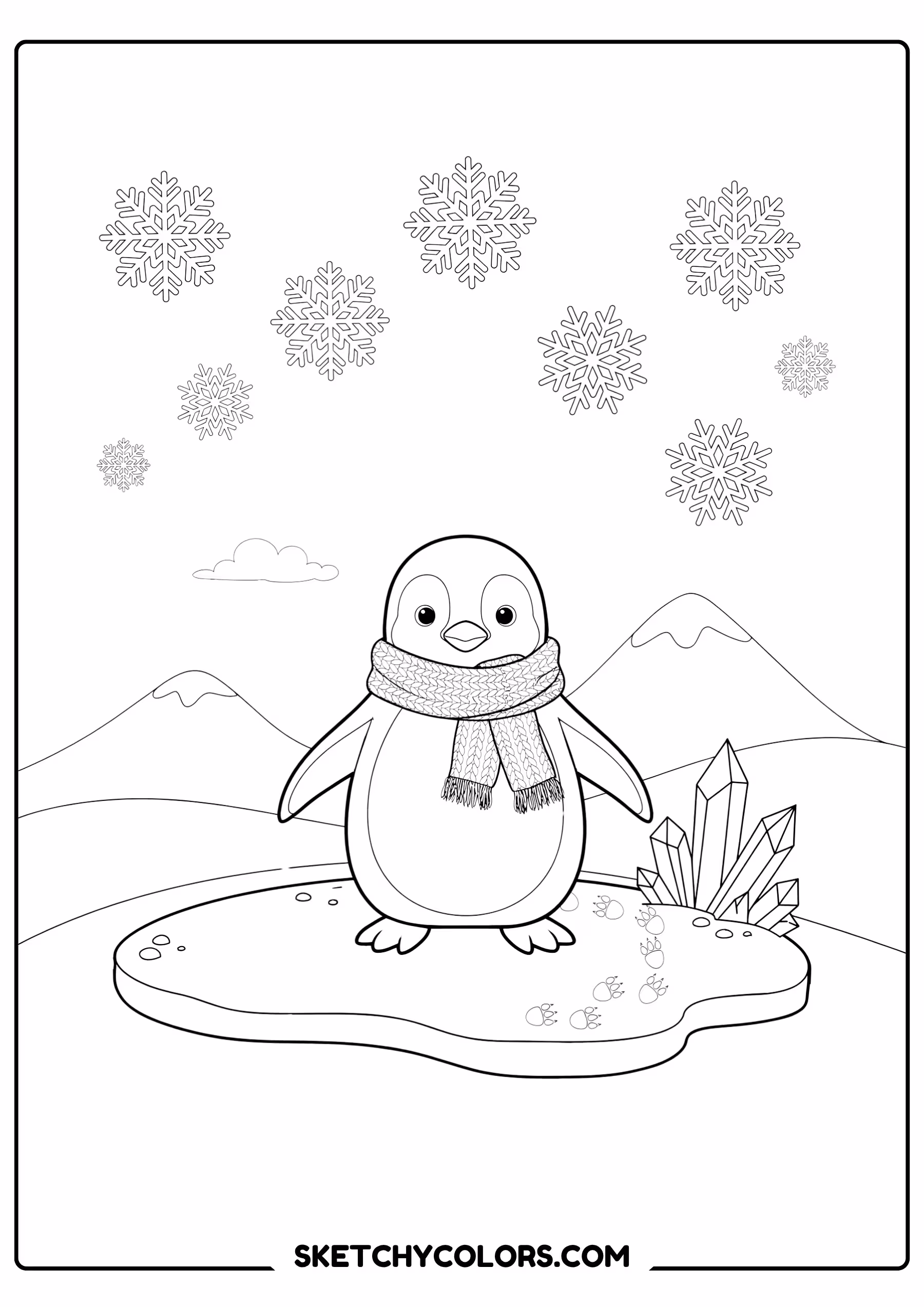 penguin baby penguin in a winter scarf free printable for kids calming coloring pages