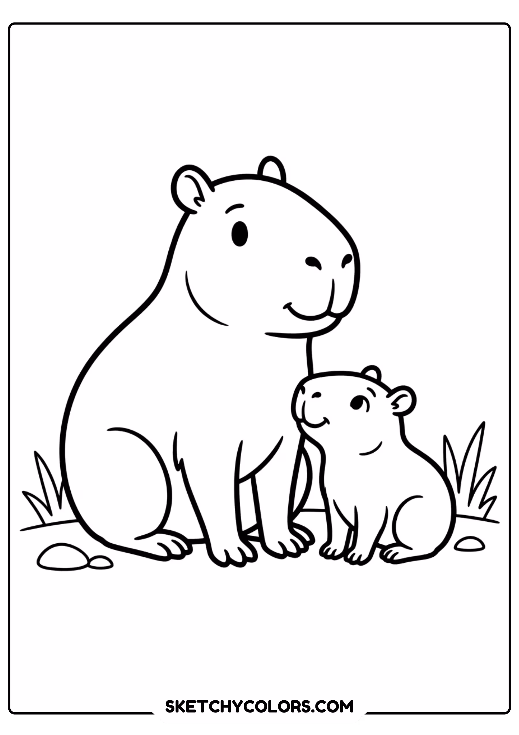 capybara mom and baby free printable coloring page for kids