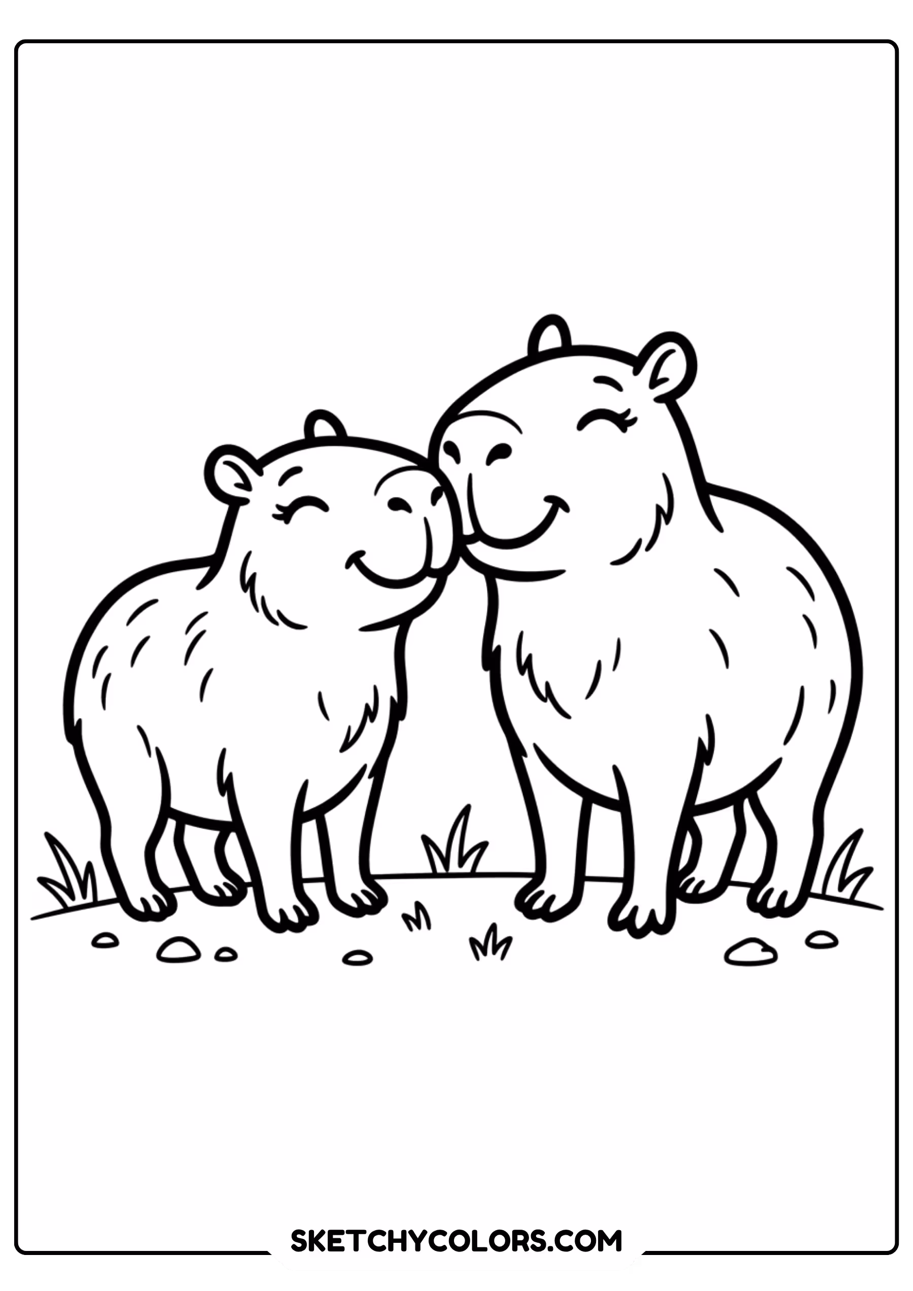 capybara nose touch greeting free printable coloring page for kids