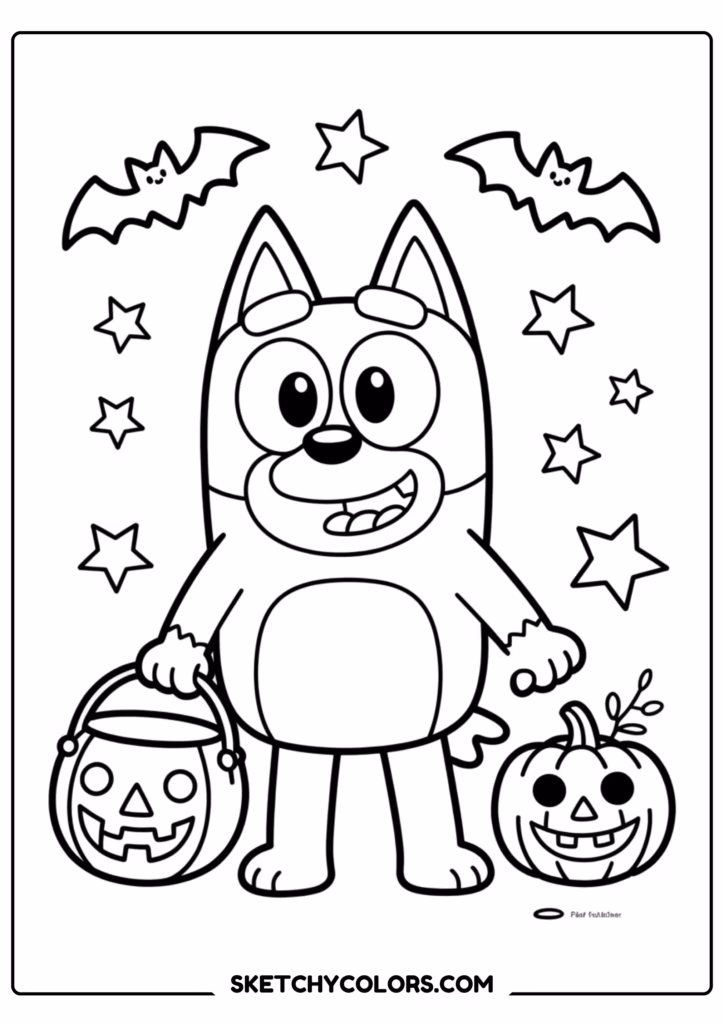 bluey halloween pumpkin free printable coloring page for kids