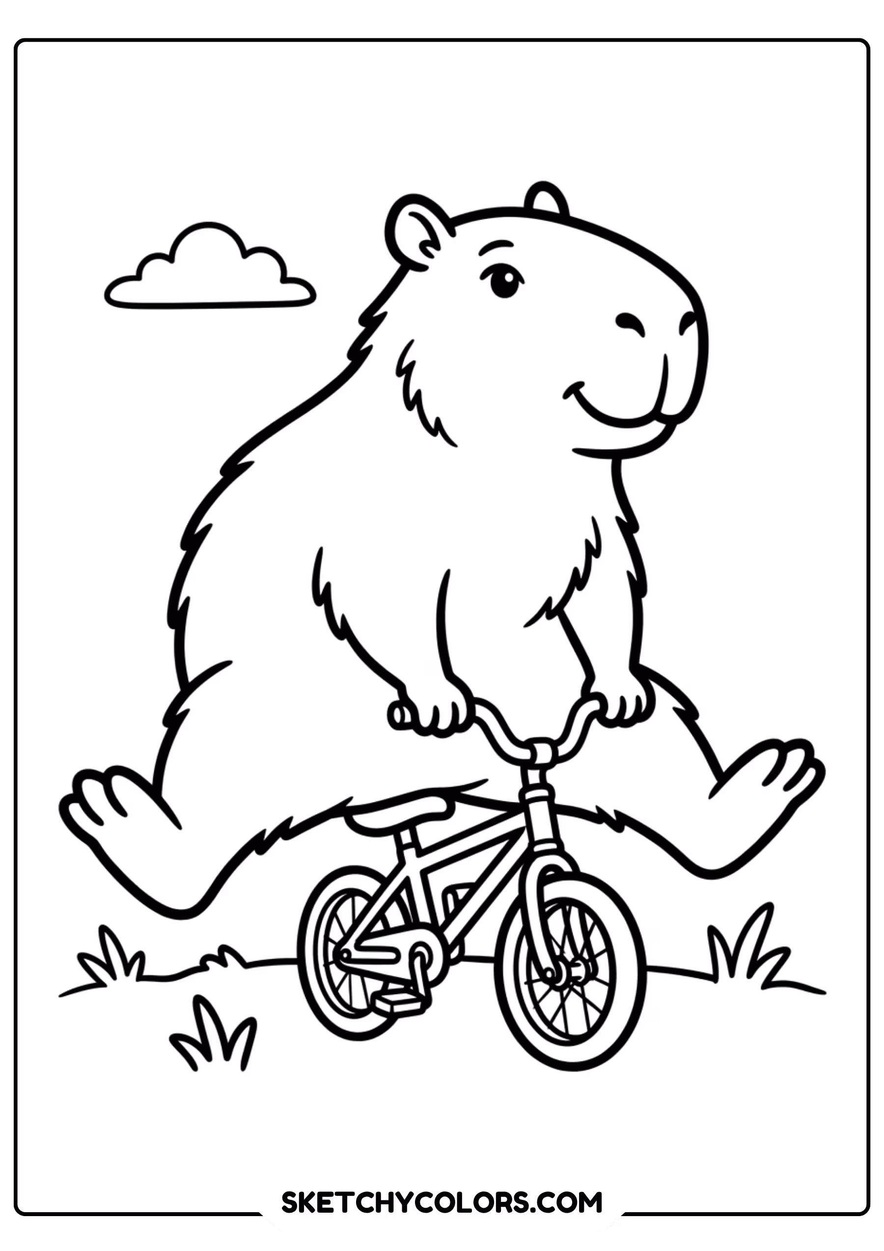capybara riding bicycle free printable coloring page for kids