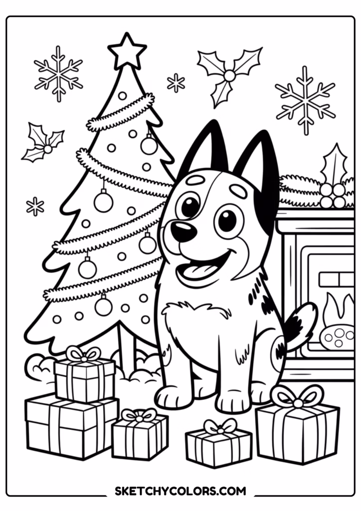 bluey christmas tree free printable coloring page for kids