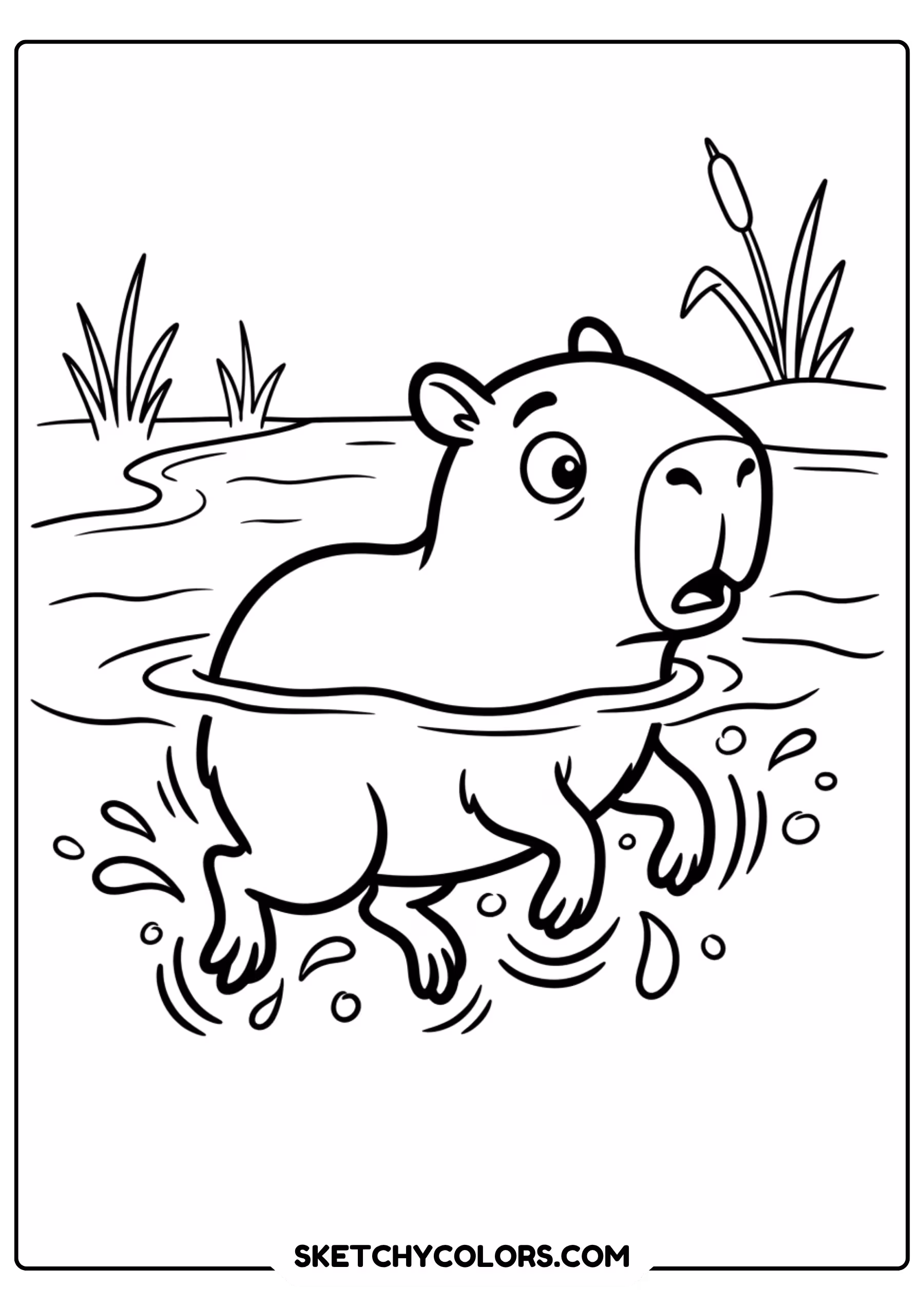 capybara tall grass wetland free printable coloring page for kids