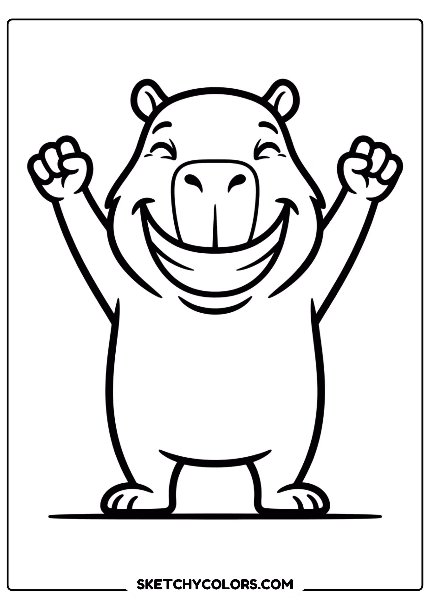 capybara victory arms raised free printable coloring page for kids