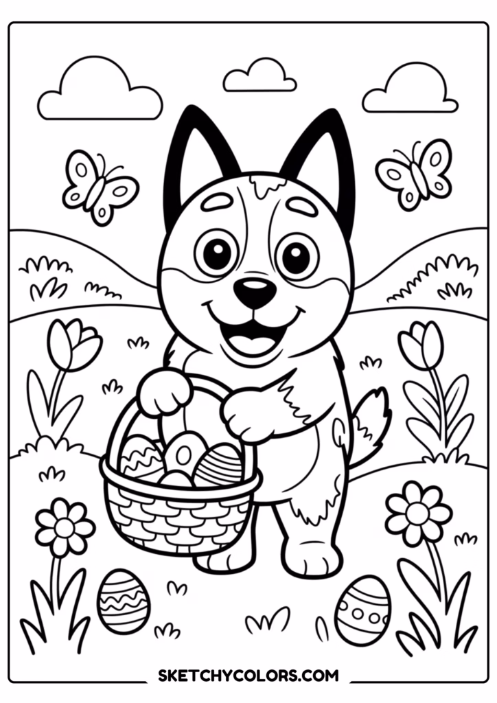 bluey easter basket free printable coloring page for kids