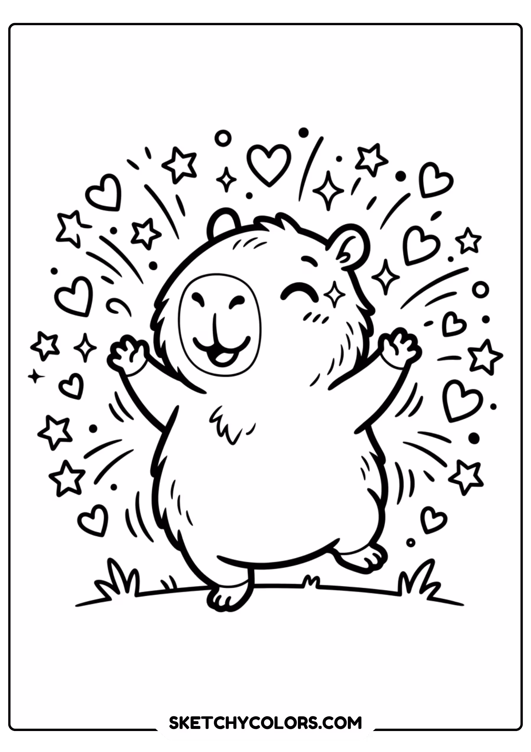 chibi capybara valentine hearts free printable coloring page for kids