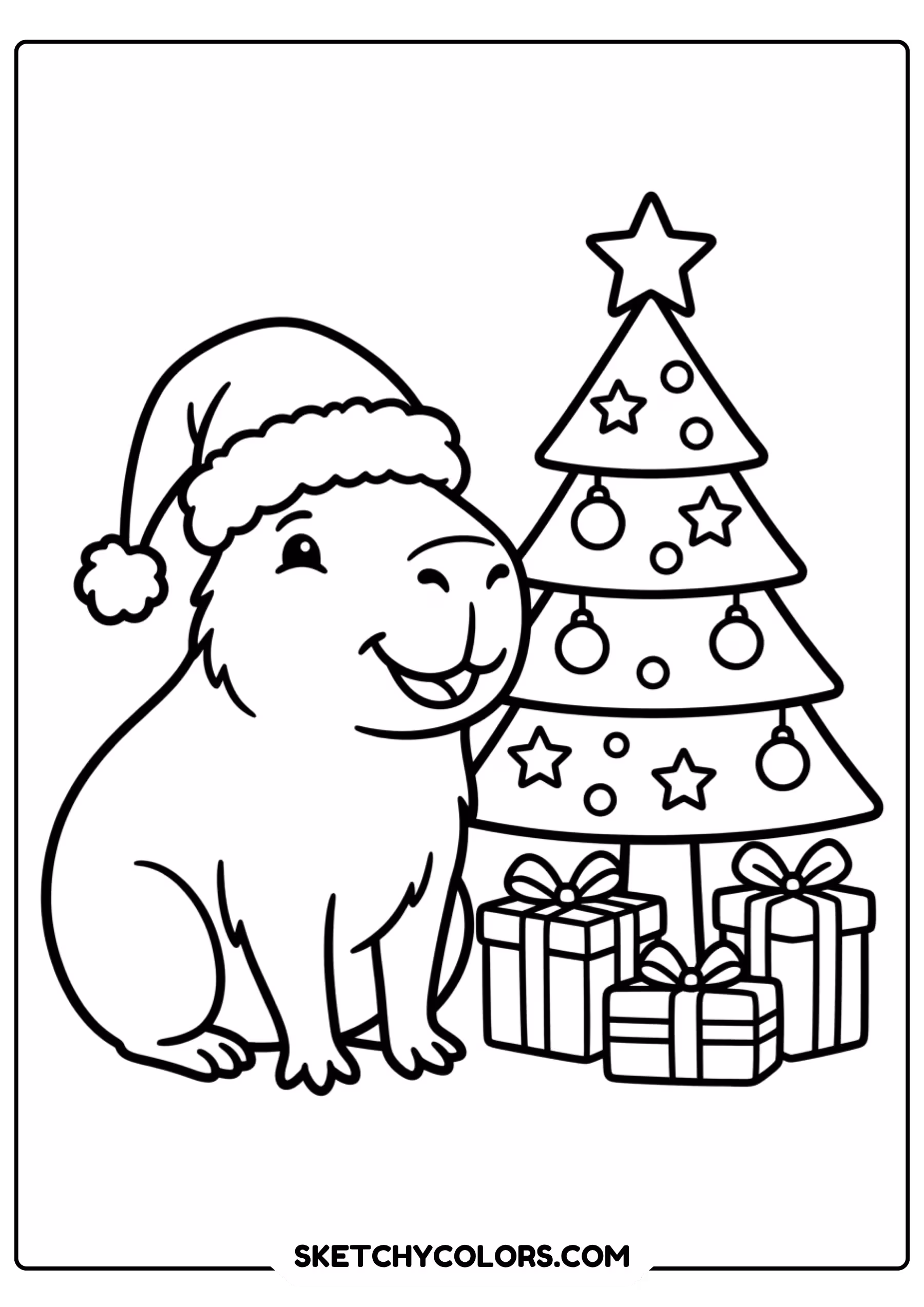 capybara christmas tree free printable coloring page for kids