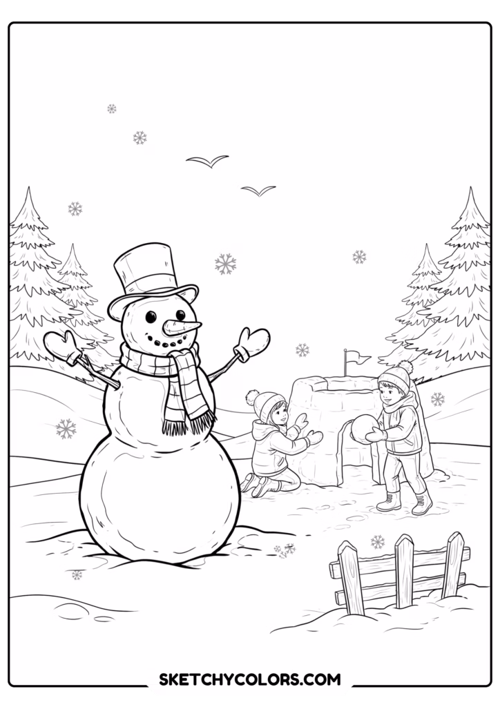 christmas happy snowman winter printable coloring sheet