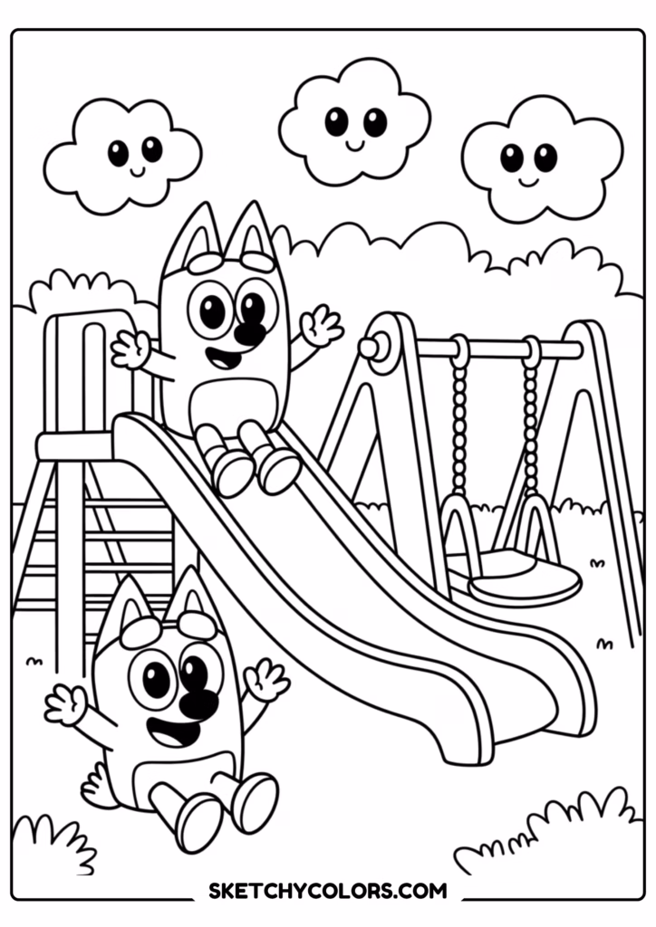 bluey playground free printable coloring page for kids
