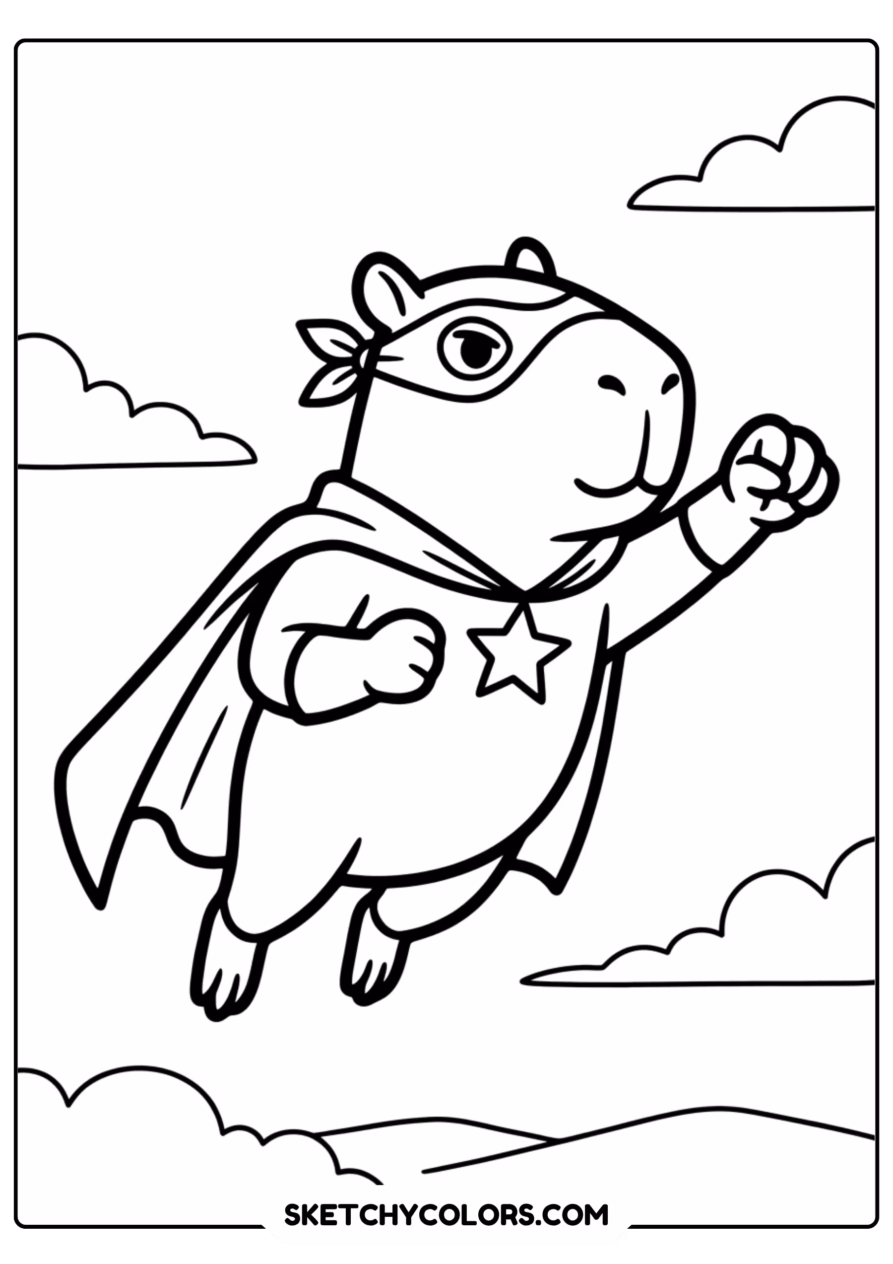 capybara superhero cape free printable coloring page for kids