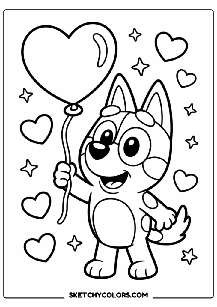 bluey heart balloon free printable coloring page for kids