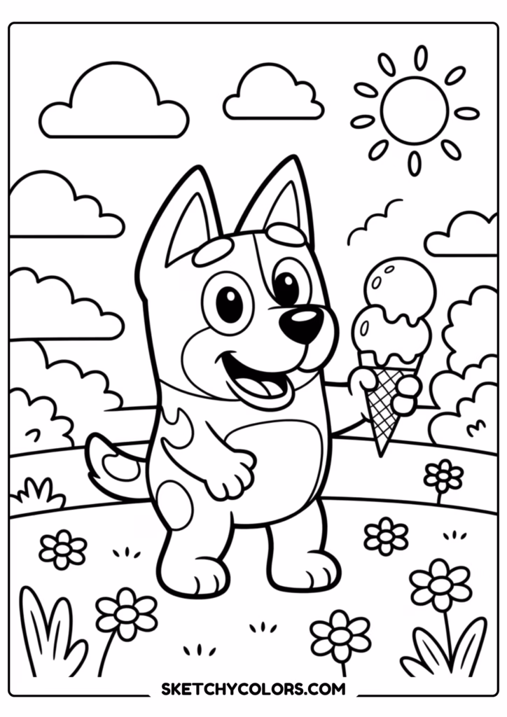 bluey ice cream free printable coloring page for kids