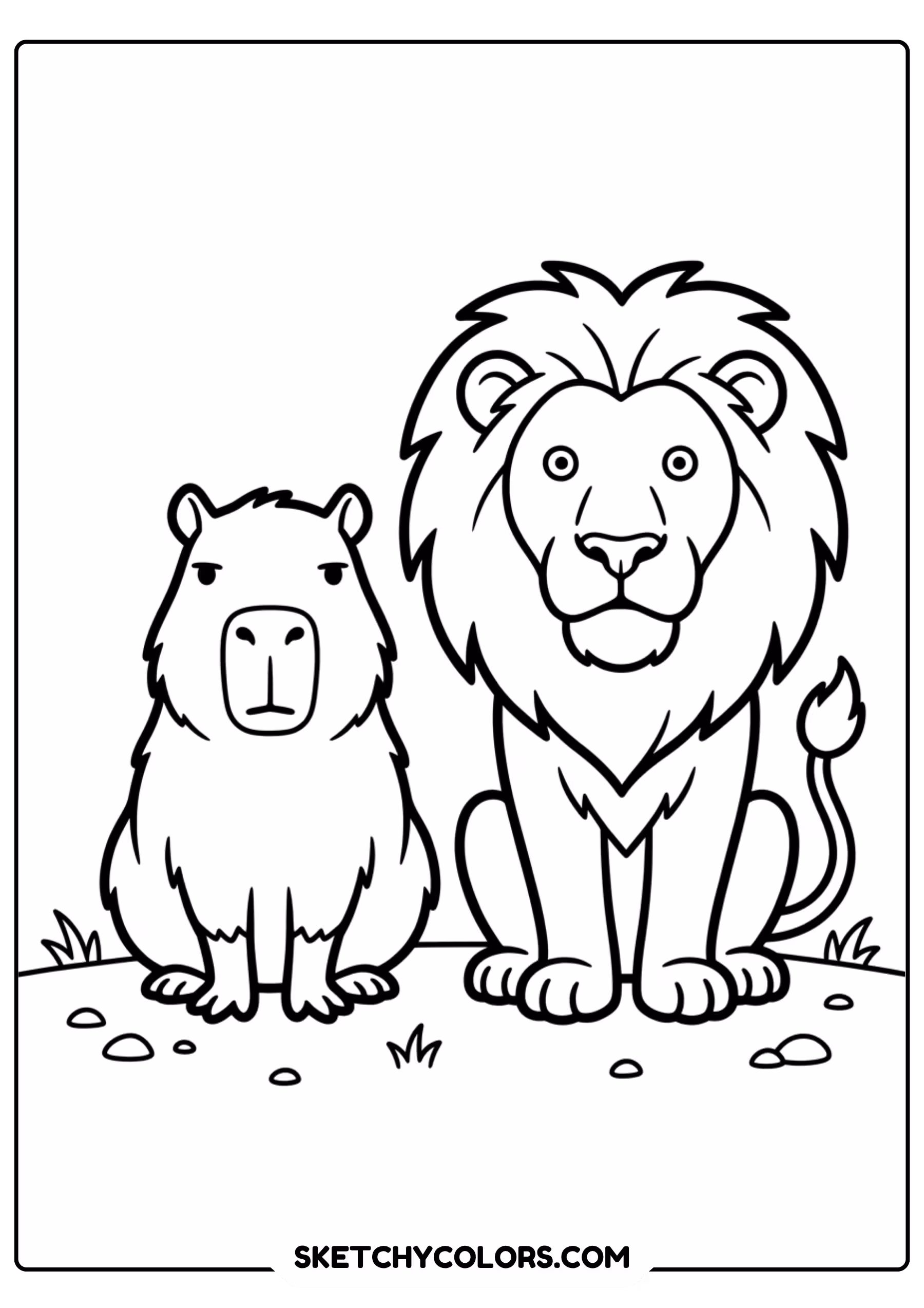 capybara with lion unbothered free printable coloring page for kids
