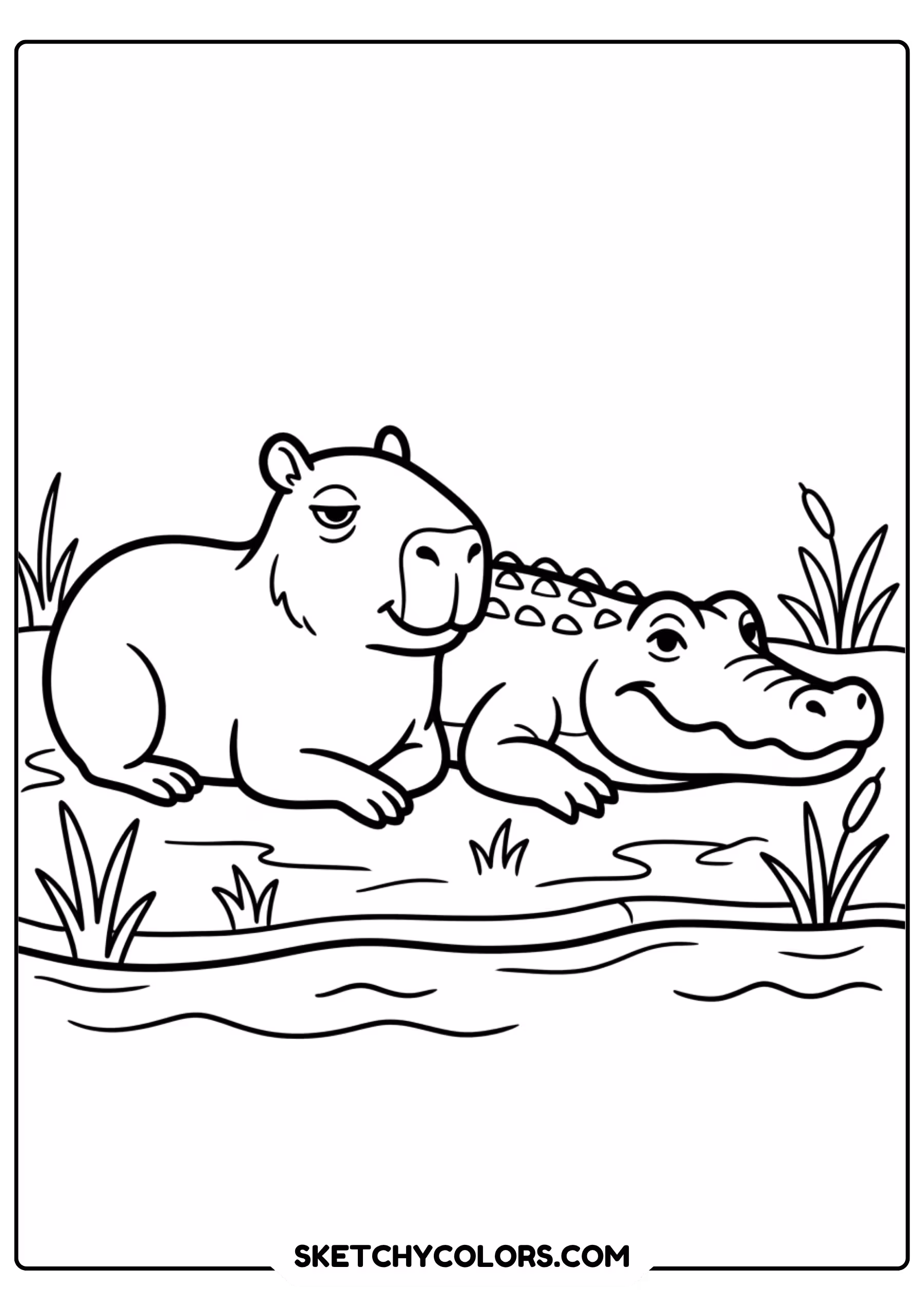 capybara crocodile friends free printable coloring page for kids