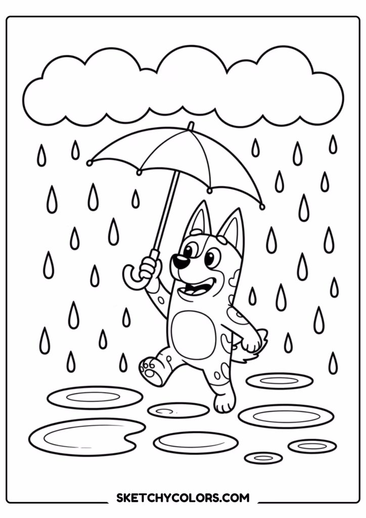 bluey rainy day free printable coloring page for kids