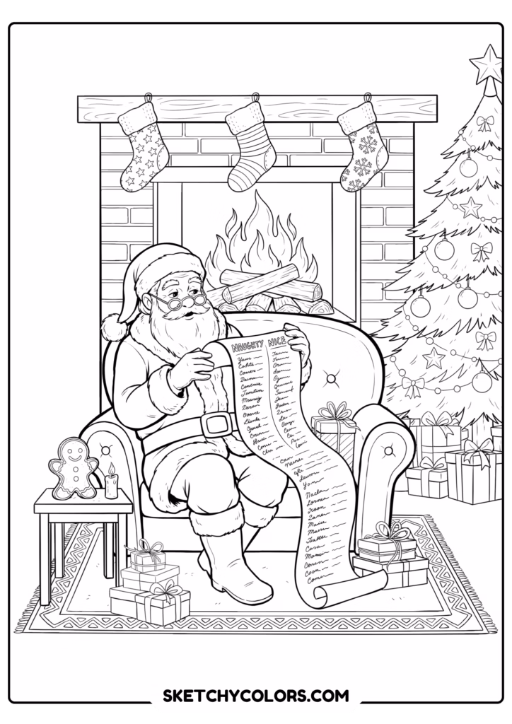 christmas santa's nice list free coloring sheet for kids