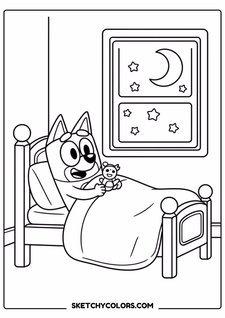 bluey bedtime free printable coloring page for kids