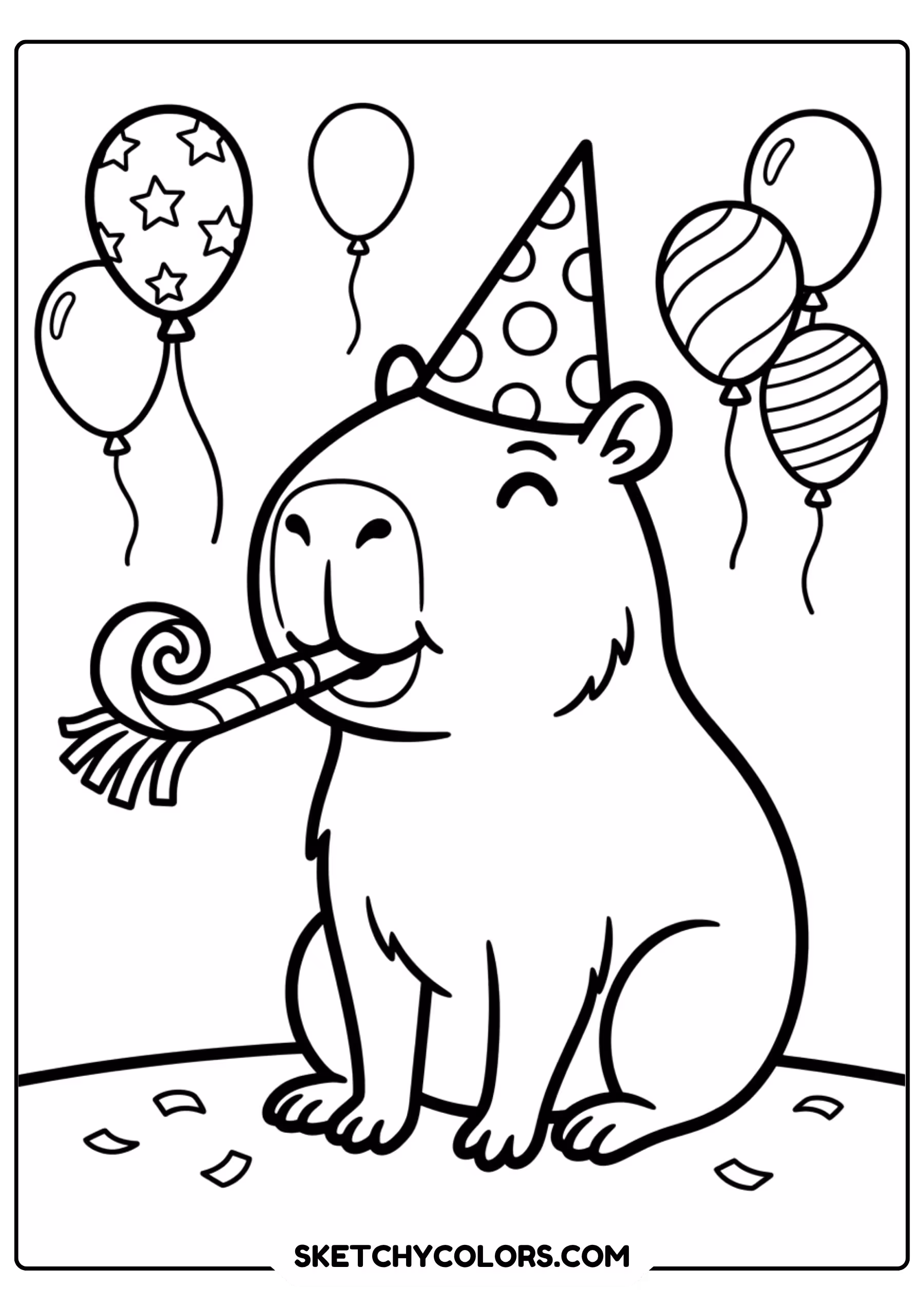 capybara balloons party free printable coloring page for kids