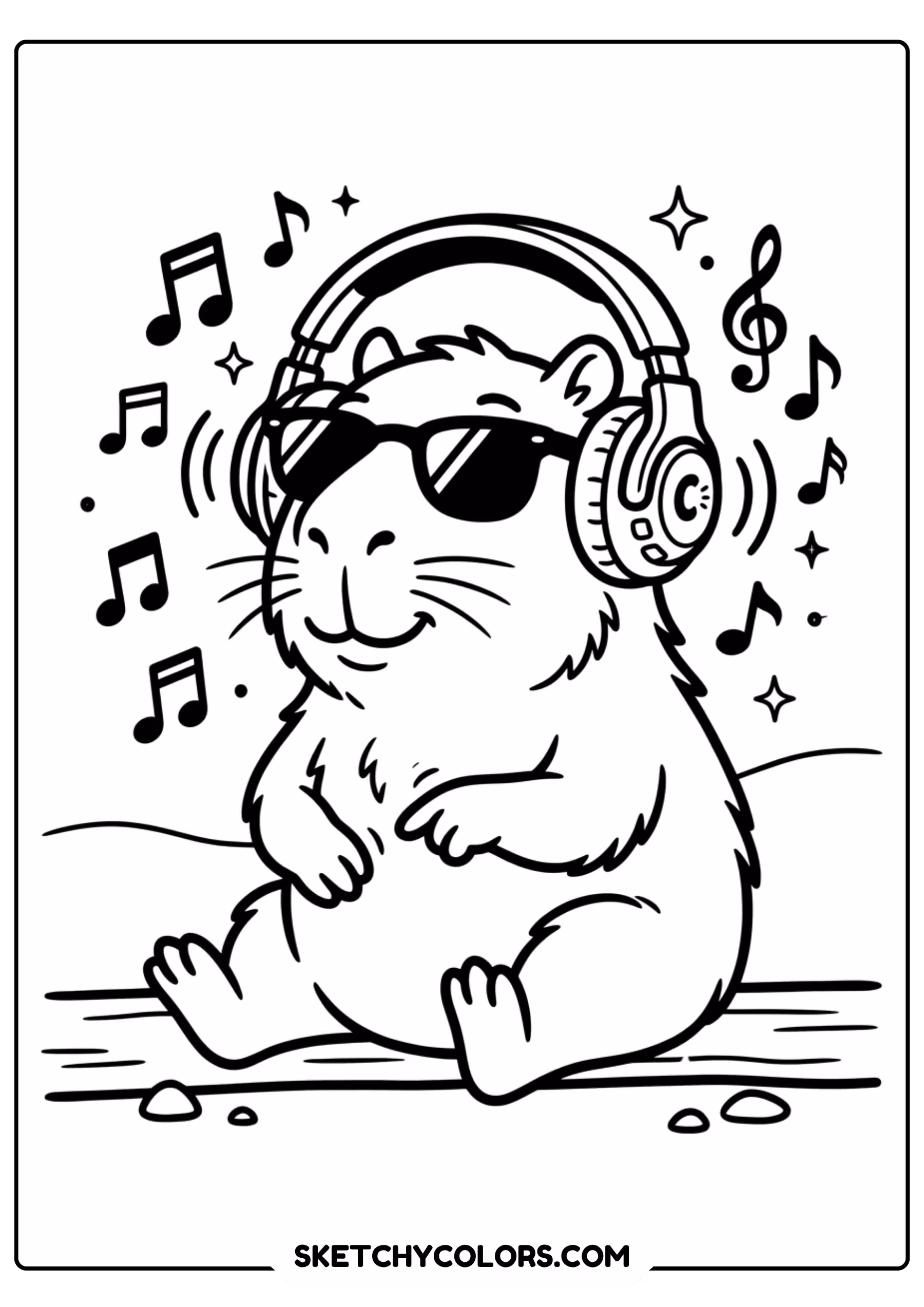 capybara flower crown free printable coloring page for kids