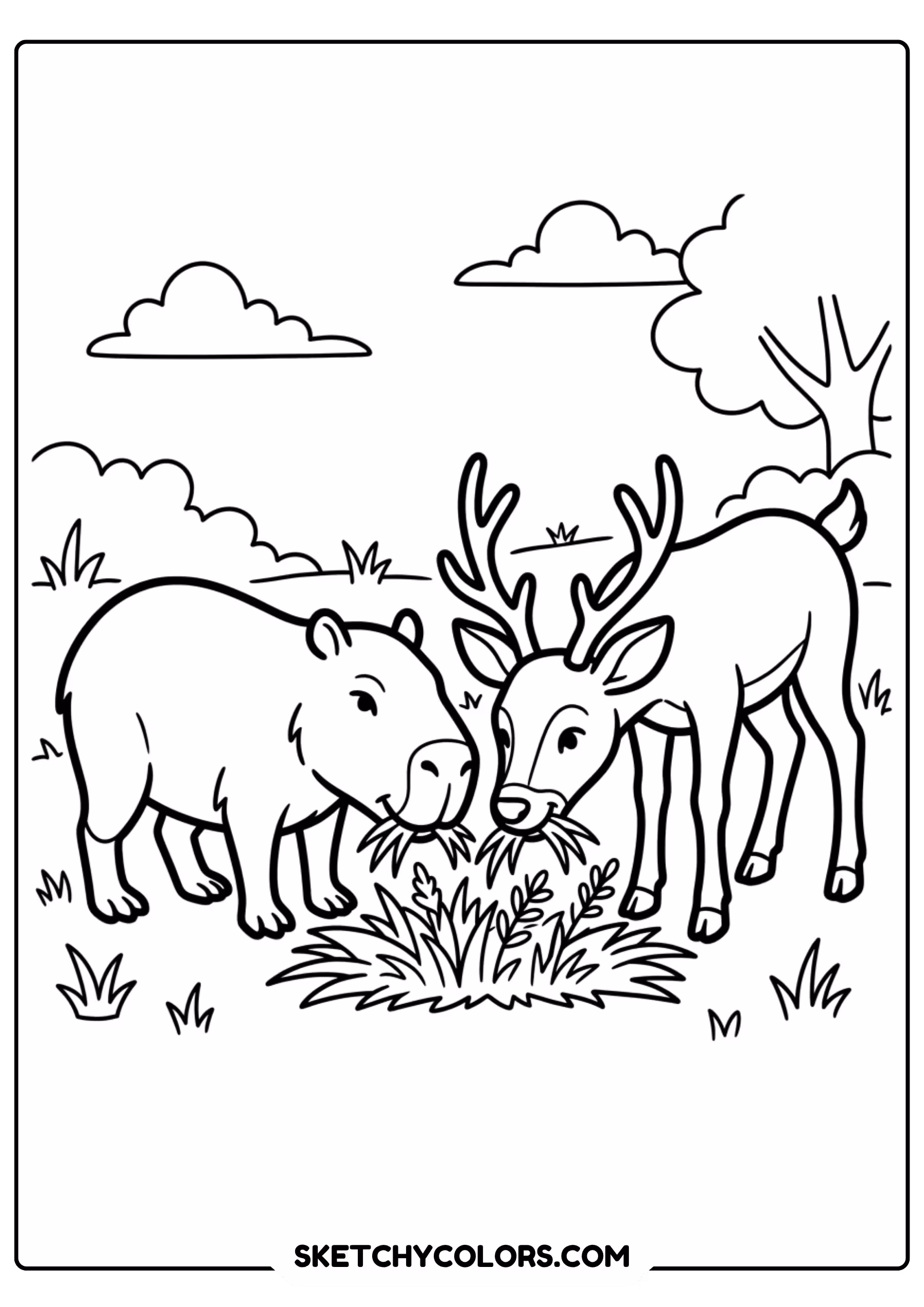 capybara reindeer antlers free printable coloring page for kids