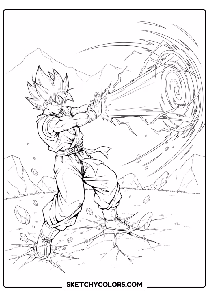 goku kamehameha attack free printable coloring sheet