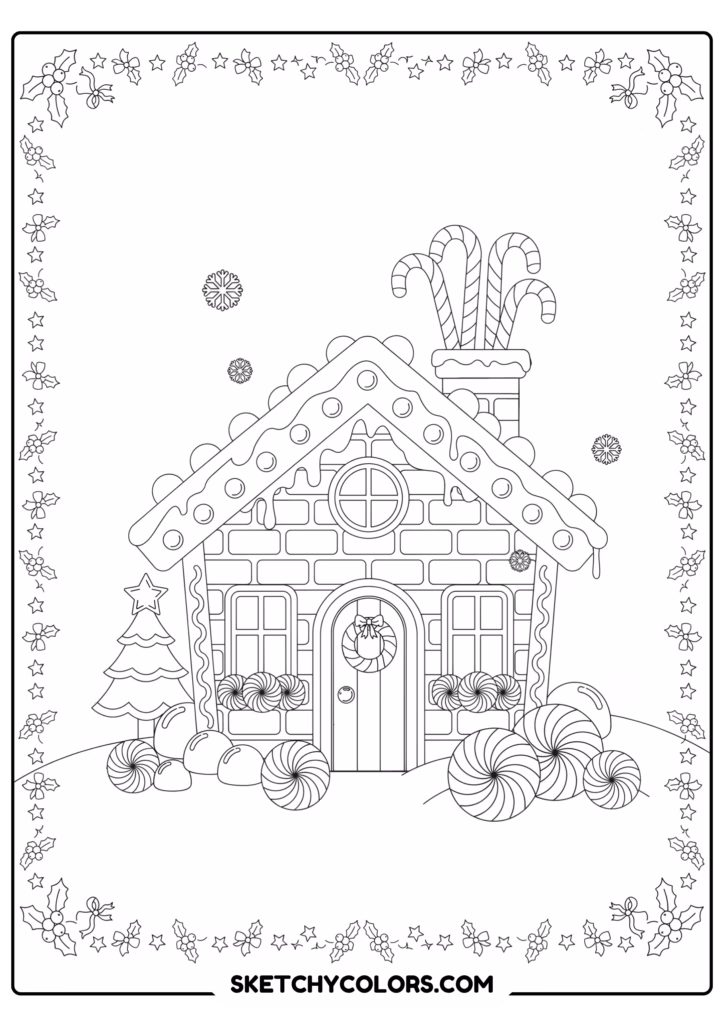 christmas gingerbread house free printable coloring sheet