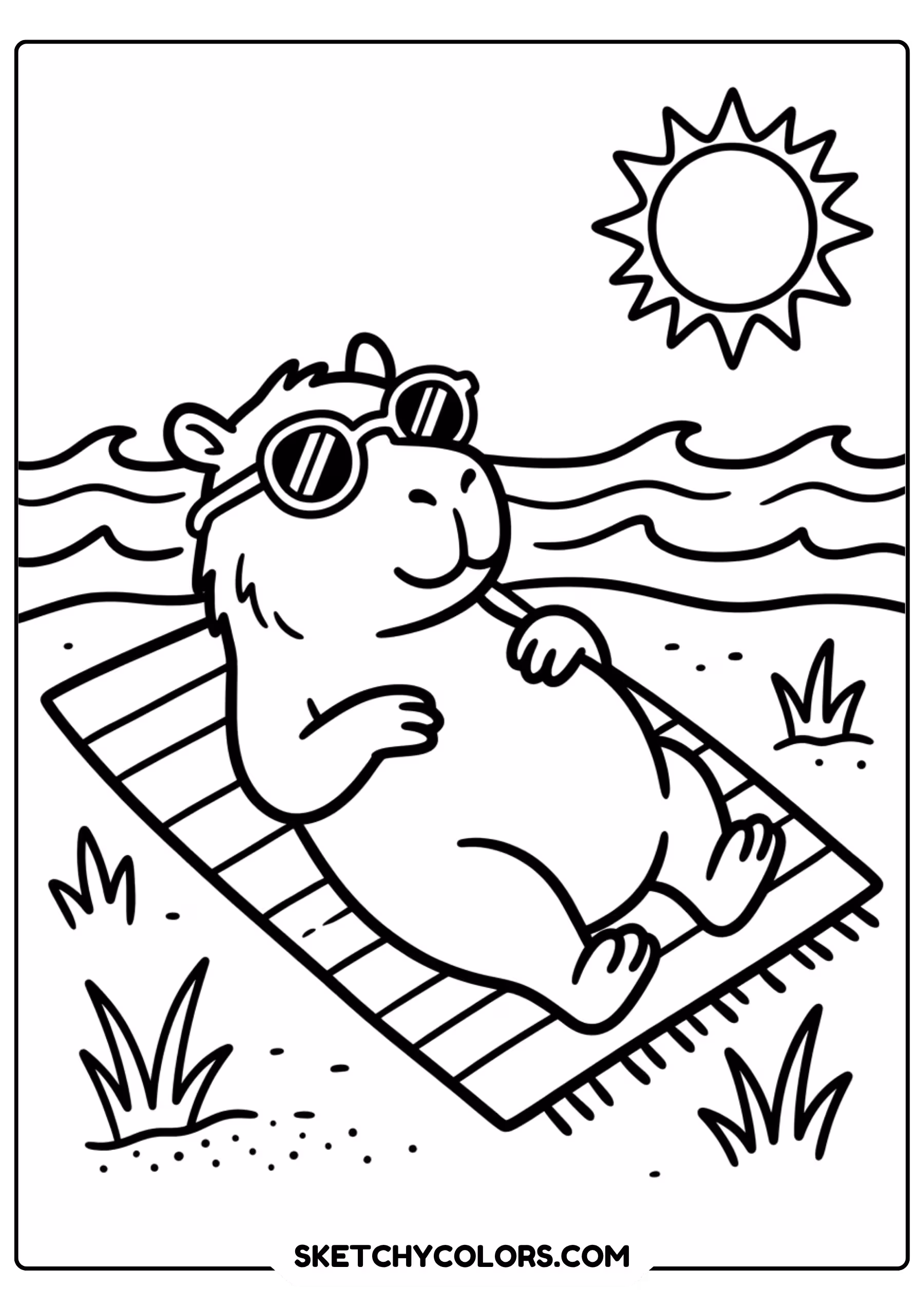 capybara beach sunglasses free printable coloring page for kids