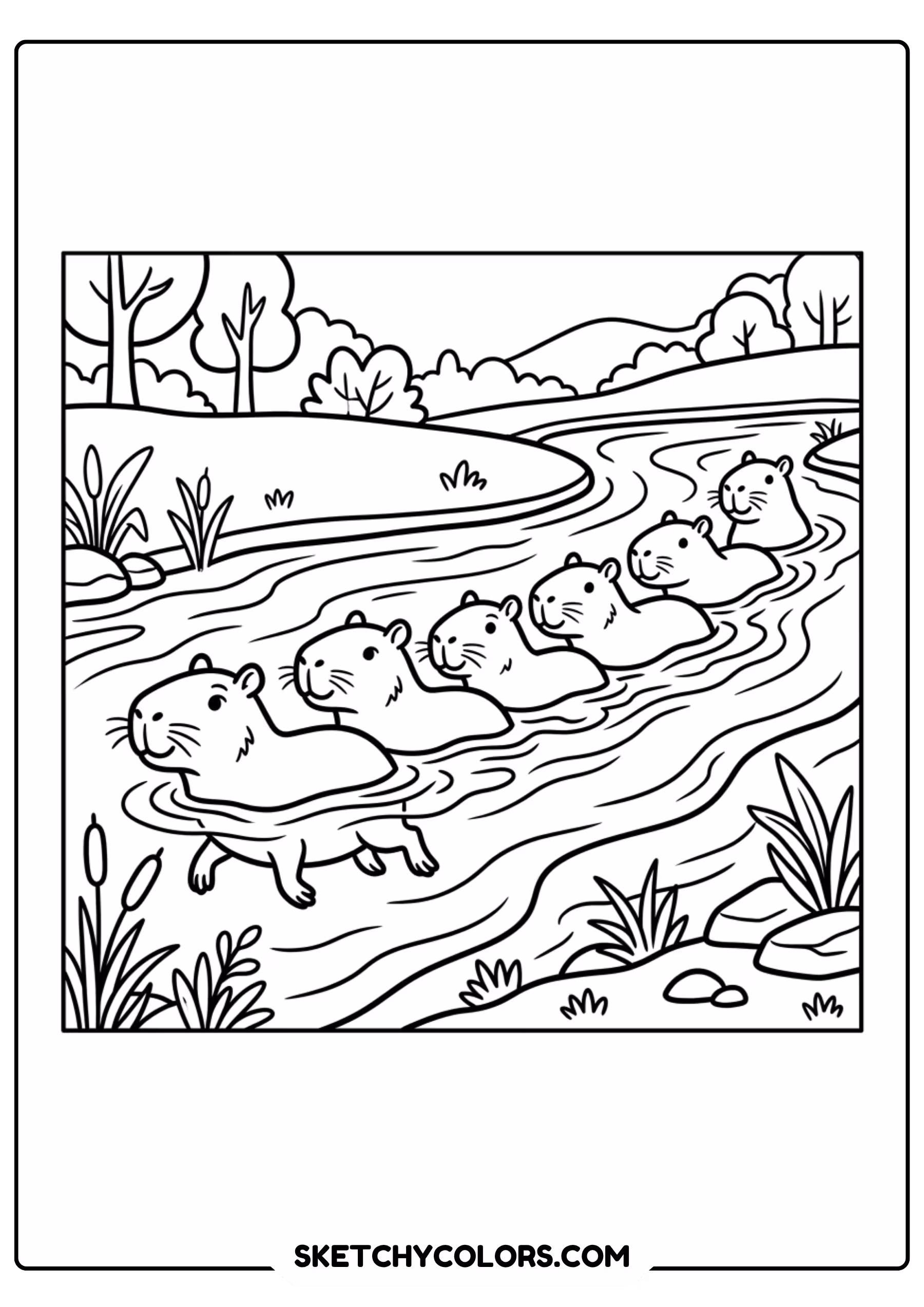 capybara tortoise friends free printable coloring page for kids