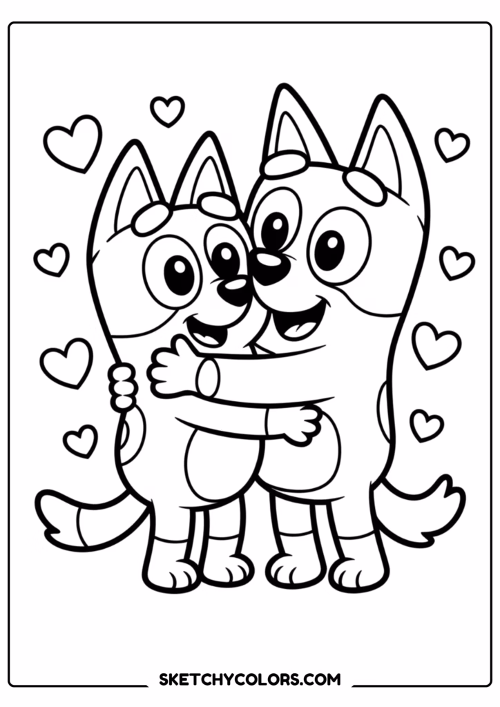 bluey bingo hug free printable coloring page for kids