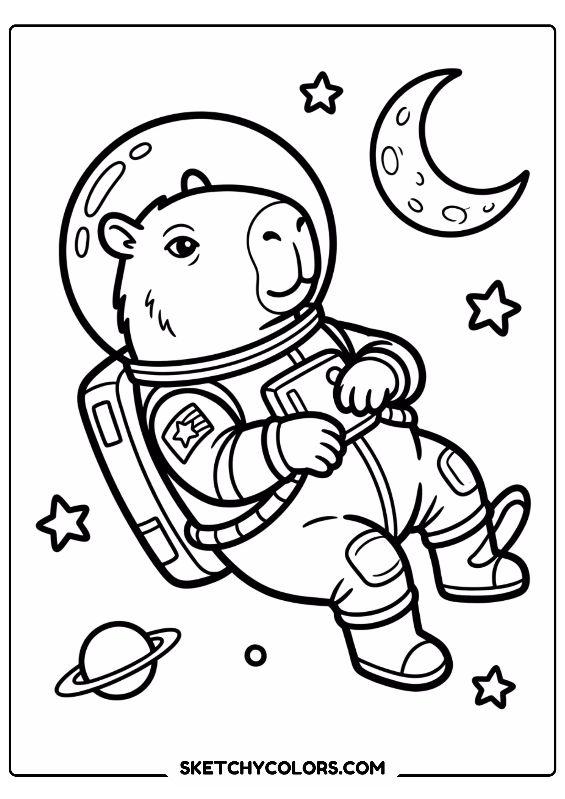 capybara astronaut outer space free printable coloring page for kids