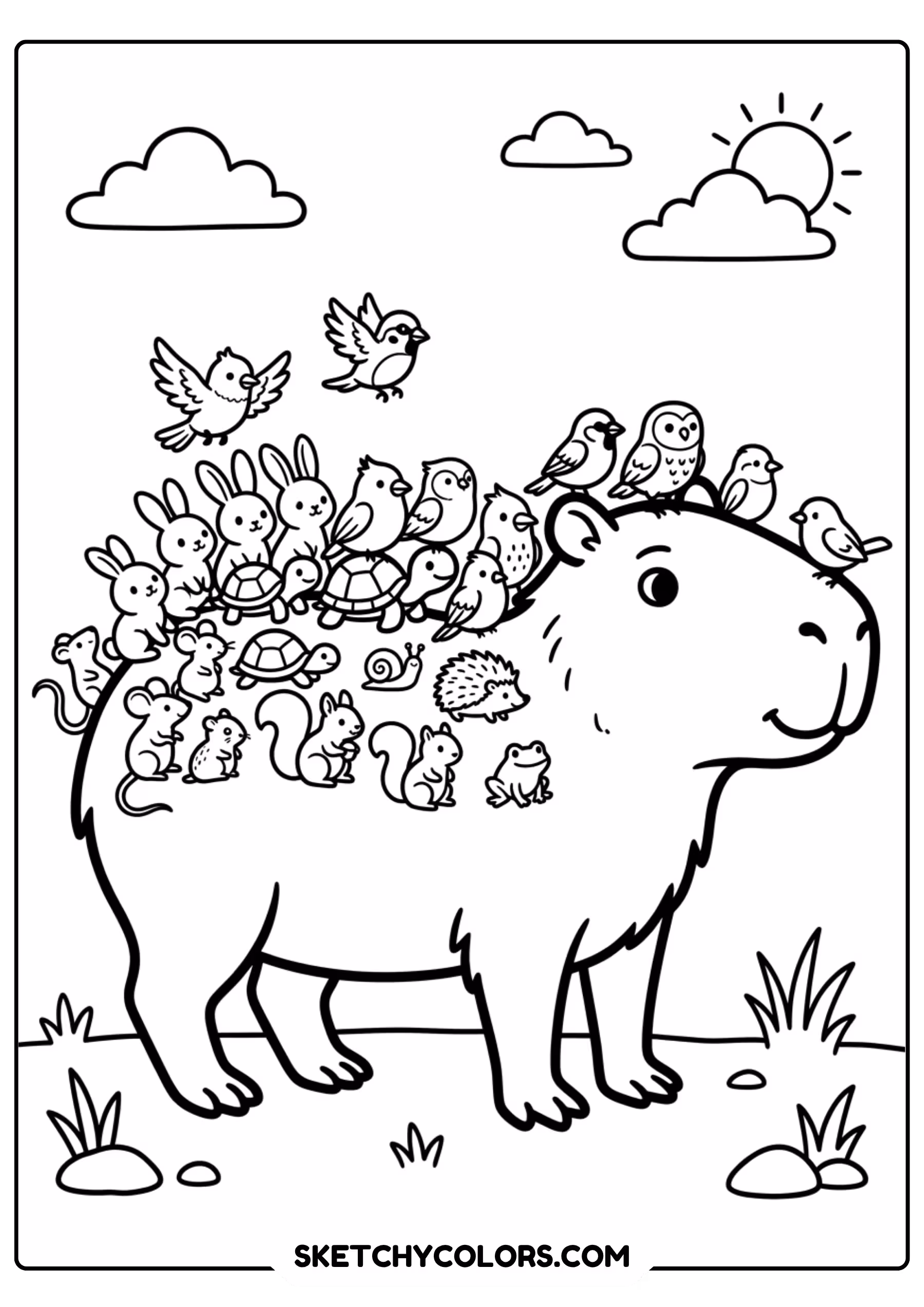 capybara autumn leaves free printable coloring page for kids