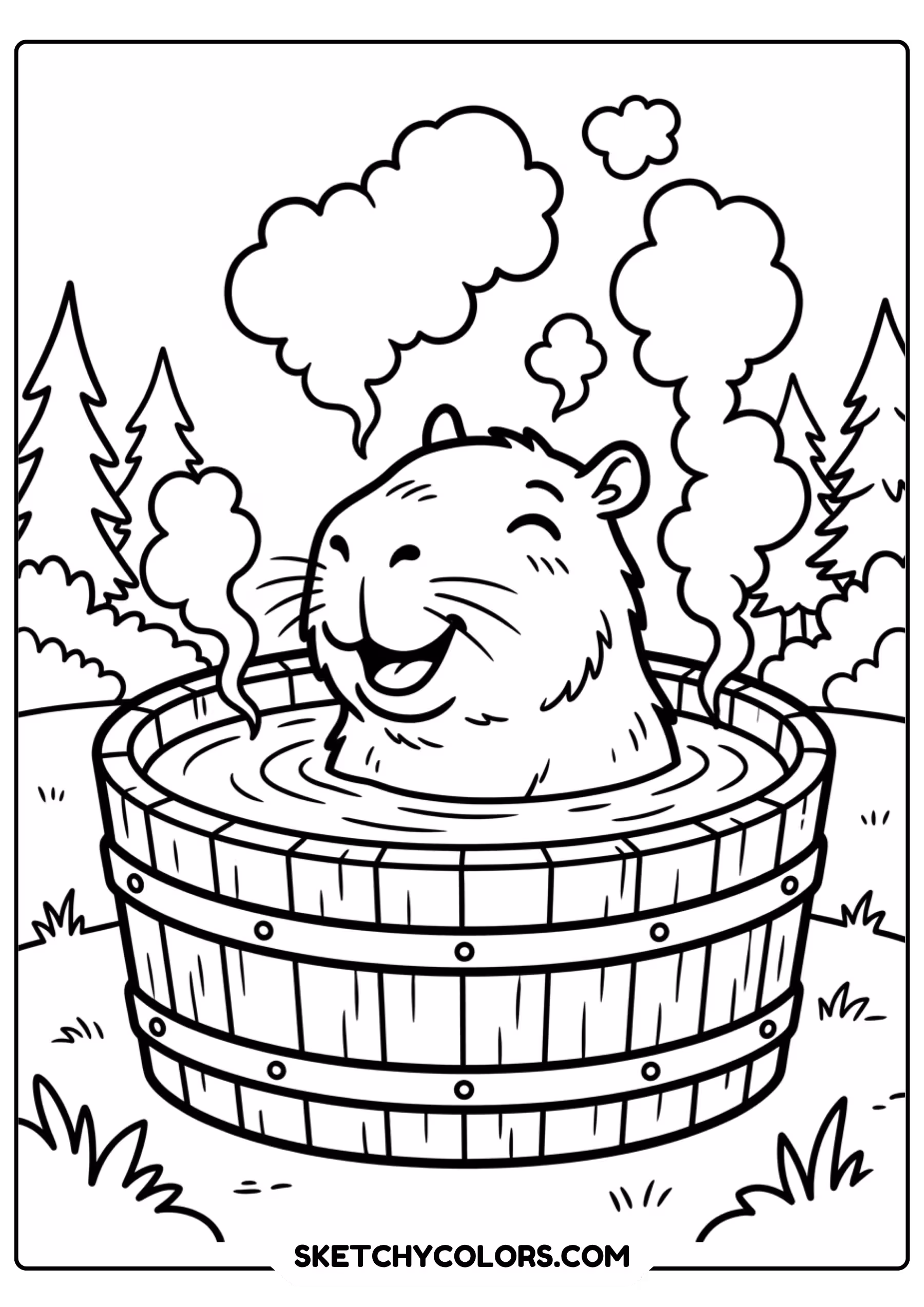 capybara hot tub soak free printable coloring page for kids