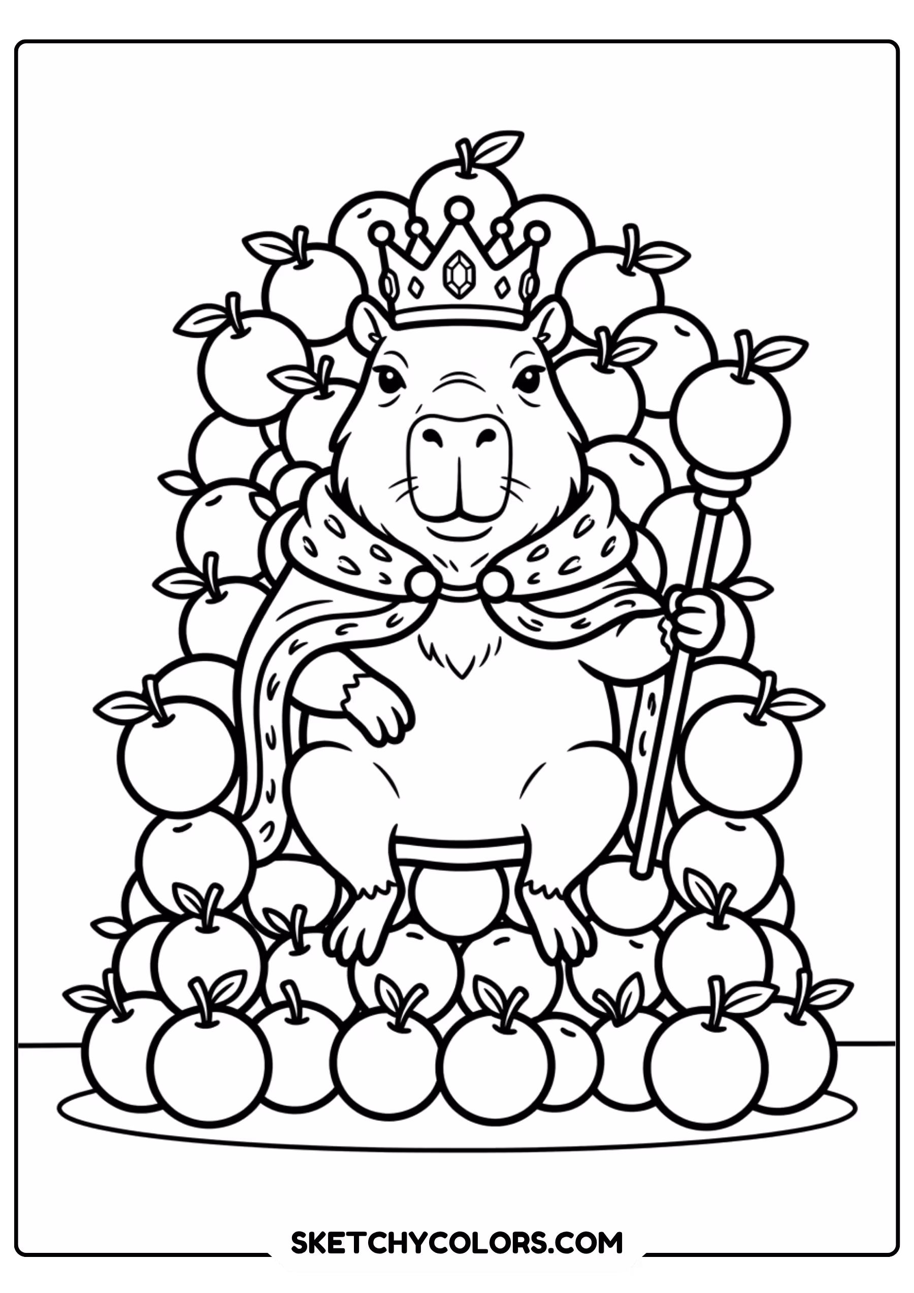 capybara royal king throne free printable coloring page for kids