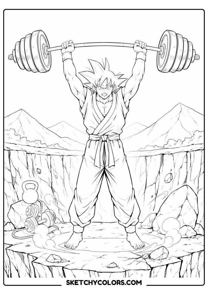 goku training hard free pdf coloring page