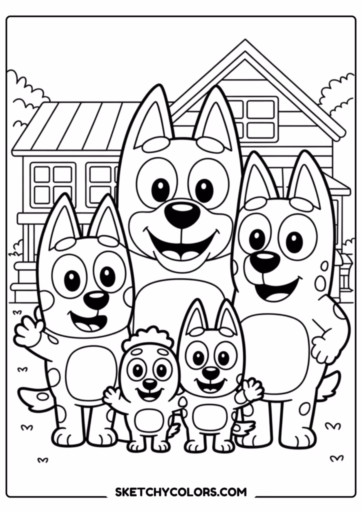 bluey family free printable coloring page for kids