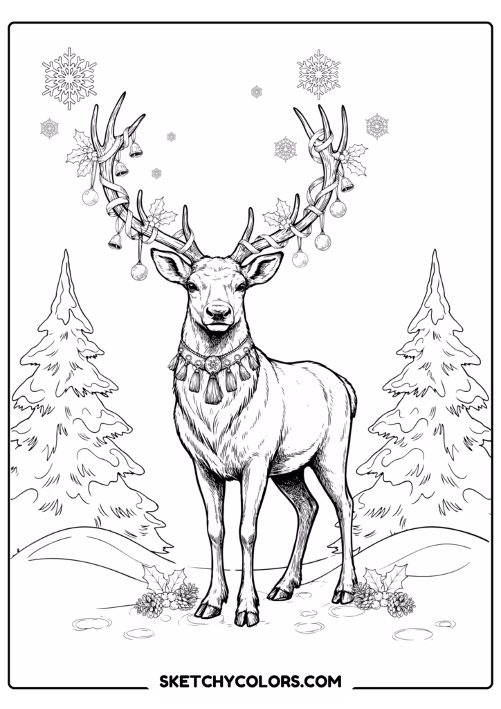 christmas festive reindeer free pdf coloring page