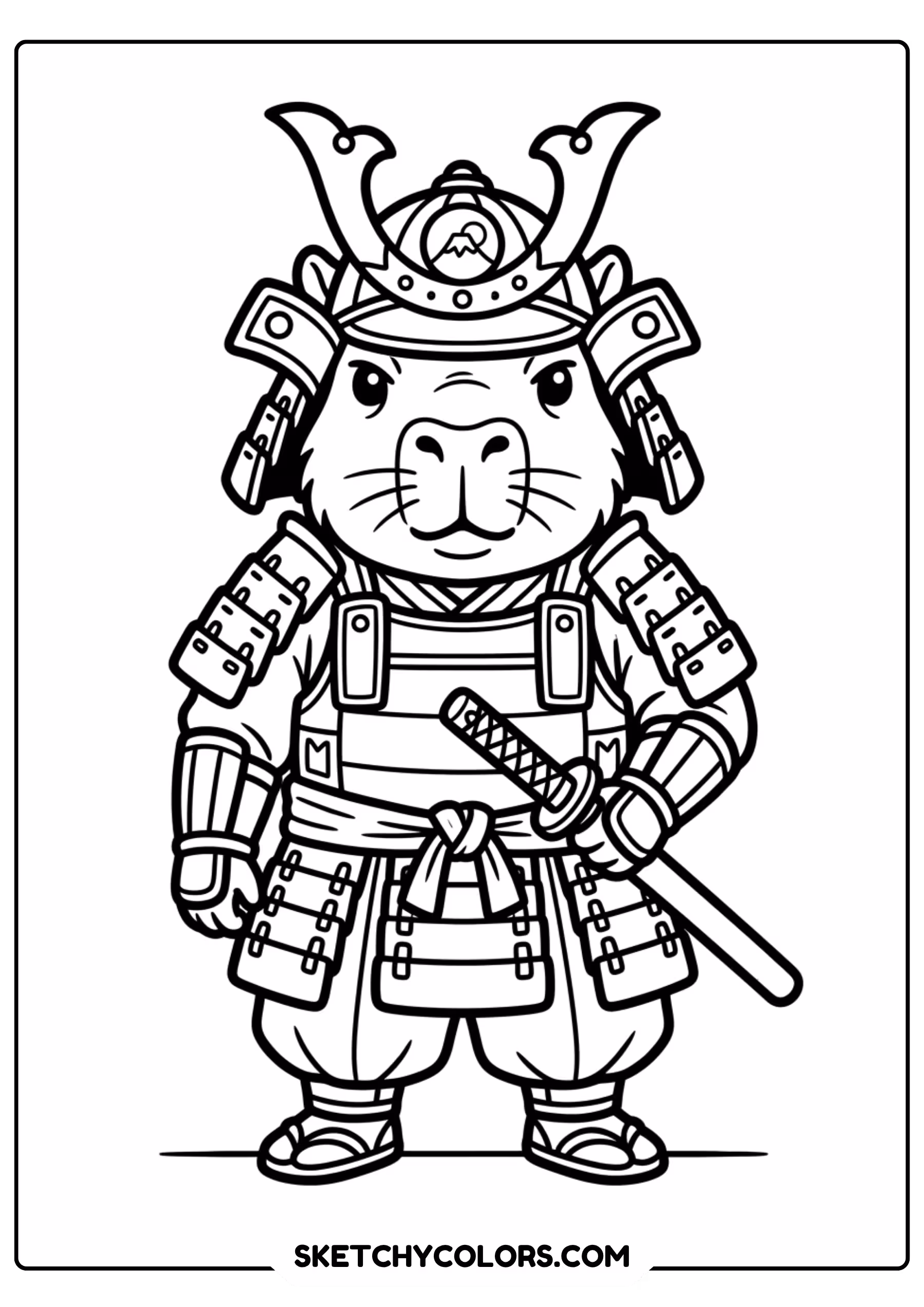 capybara samurai warrior armor free printable coloring page for kids