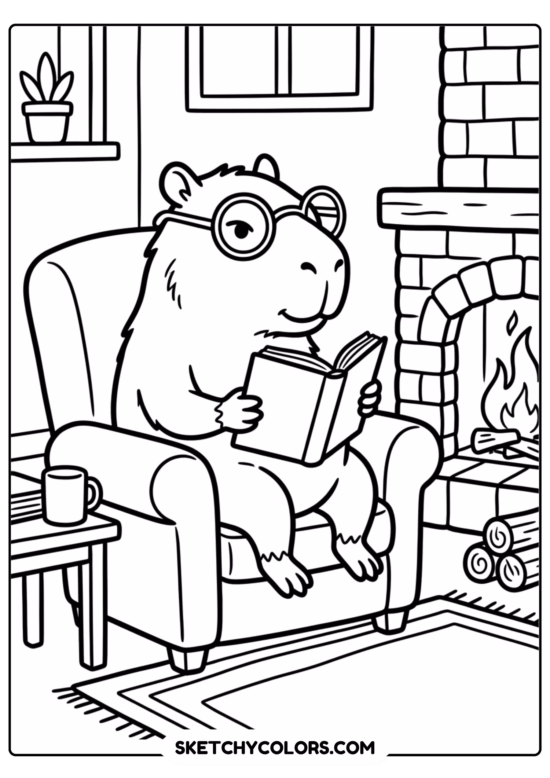 capybara painting easel free printable coloring page for kids