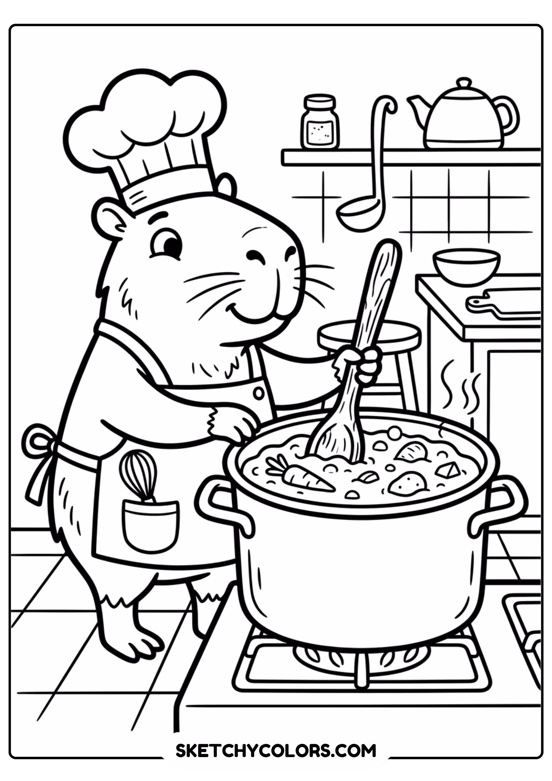 capybara tiny bicycle free printable coloring page for kids