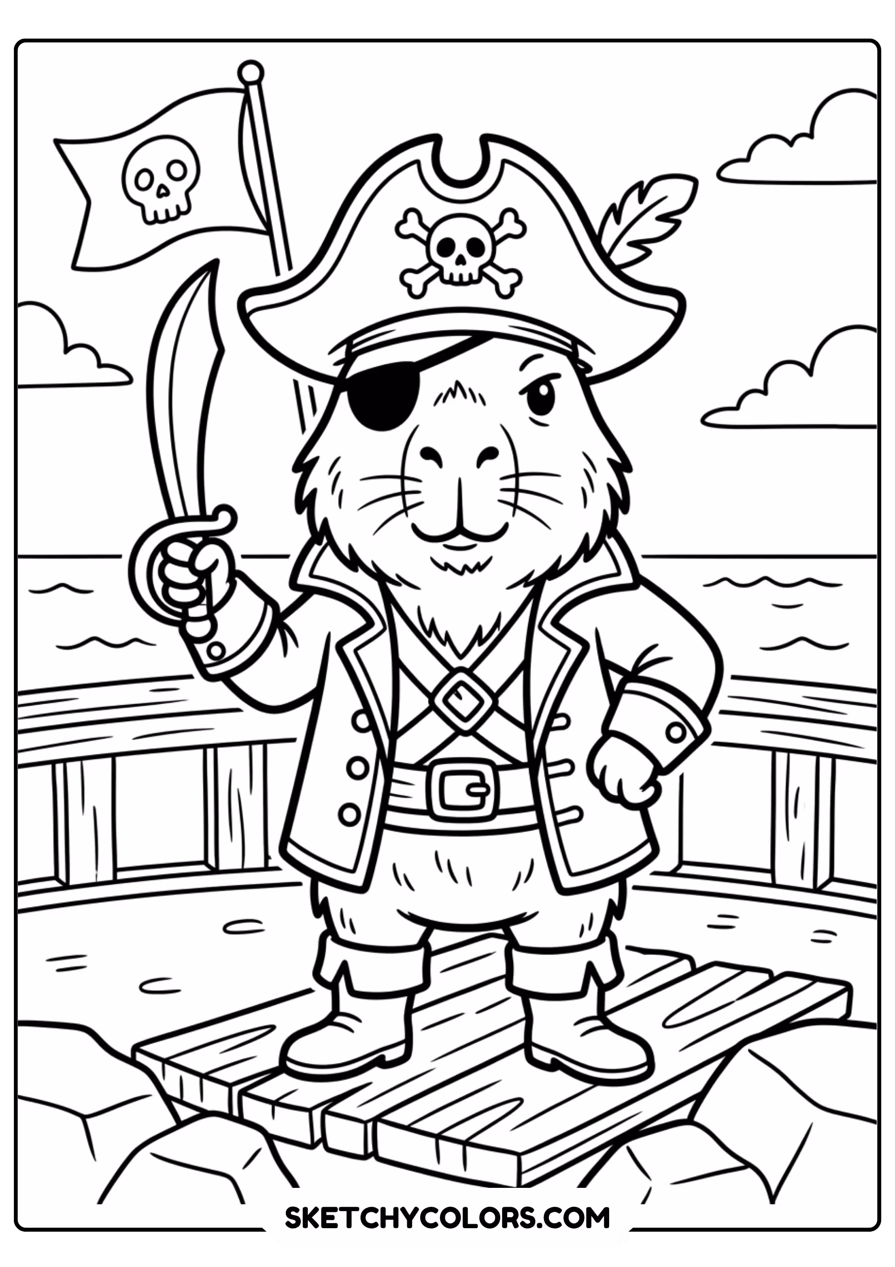 capybara water meadow nature free printable coloring page for kids