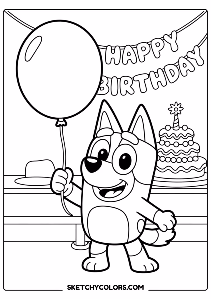 bluey balloon free printable coloring page for kids