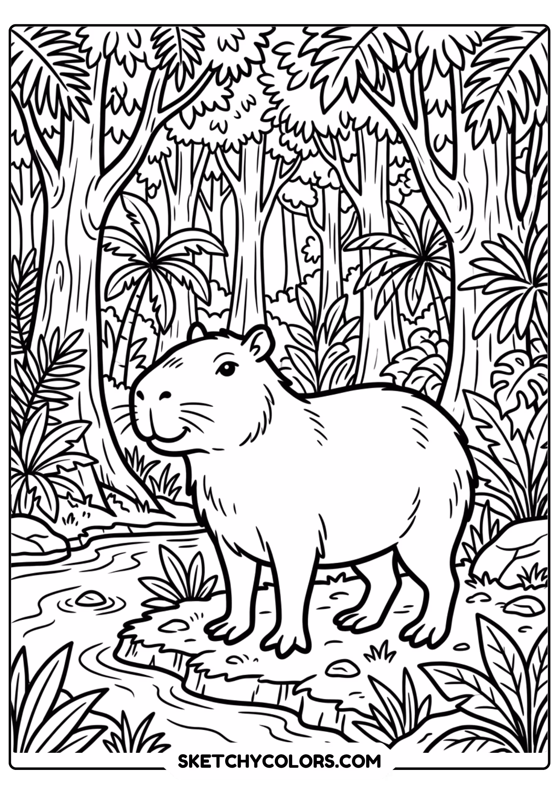 capybara amazon rainforest free printable coloring page for kids
