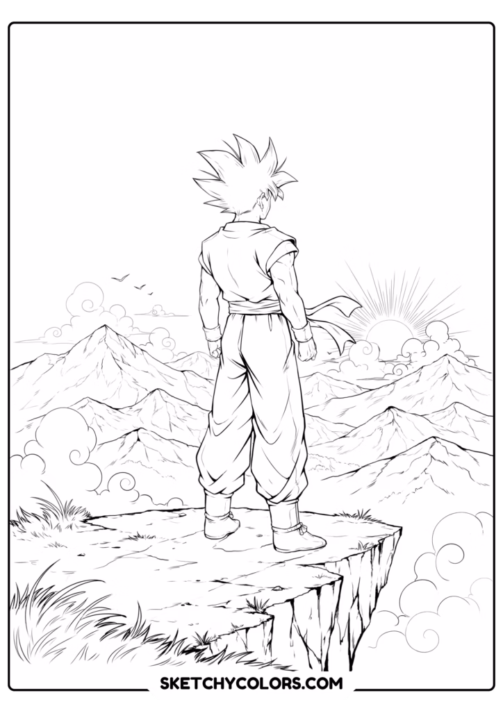 goku heroic goku on the cliff free kids coloring printable
